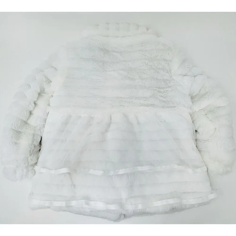 EUC toddler girl fancy coat.,Faux Fur‎ Tiers Lace Flowers, Cute Buttons.Size 10